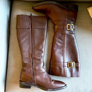Diba brown leather rider knee buckle zip up riding boots 7.5
